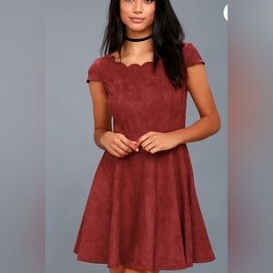 Lulu's dearest  dream  Burgundy Scalloped Skater  Mini Dress MEDIUM nwt
